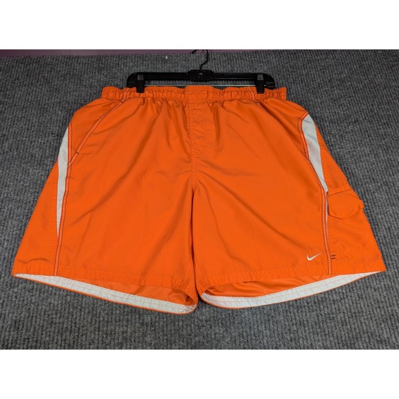 Nike Shorts Mens XXL 2XL Orange Center Swoosh Mesh Lined Swim Trunks Board Short - Picture 2 of 14